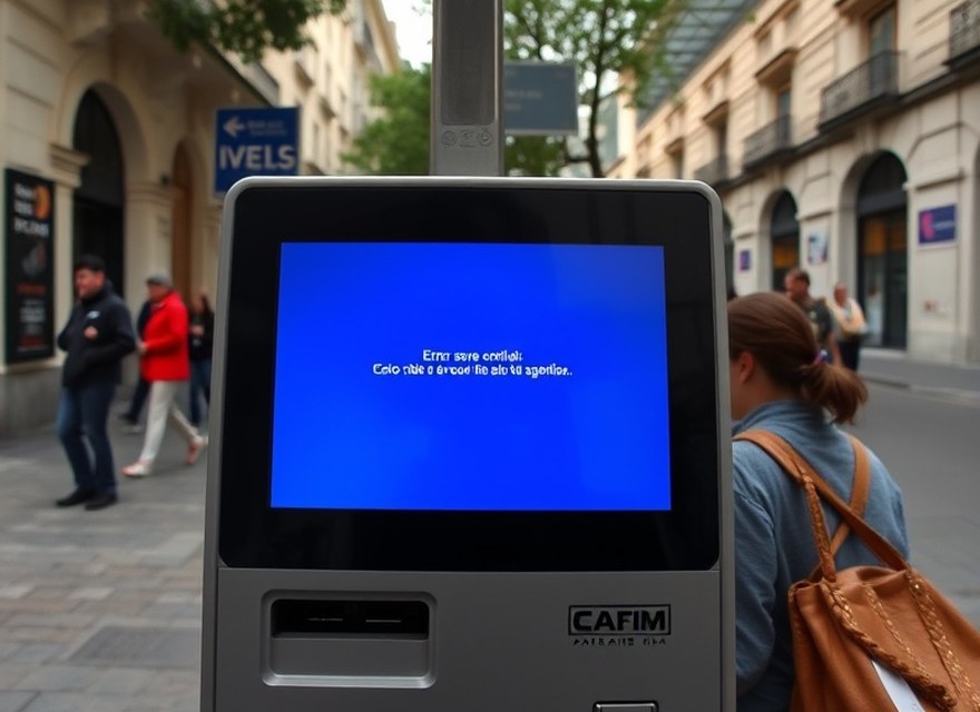 Antes — Terminal bloqueado por un error de aplicación y fuera de servicio.